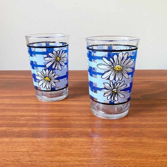 Vintage Kig Indonesia Daisy Plaid Juice Drinking Glass Set